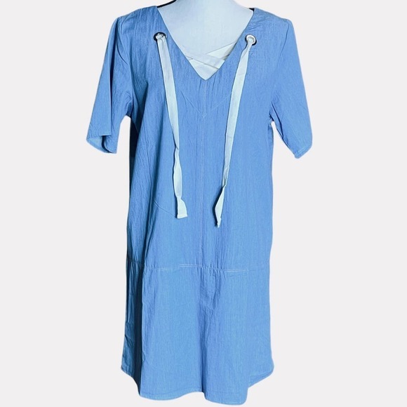 Entro Tunic Blue Chambray Dress Nautical Short Sleeve Size M - Picture 1 of 9